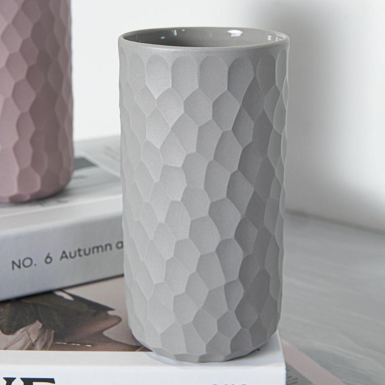 Ceramic Honeycomb Vase 6.7 Inch High, Boho Ceramic Vase Boho Home Decor, Grey
