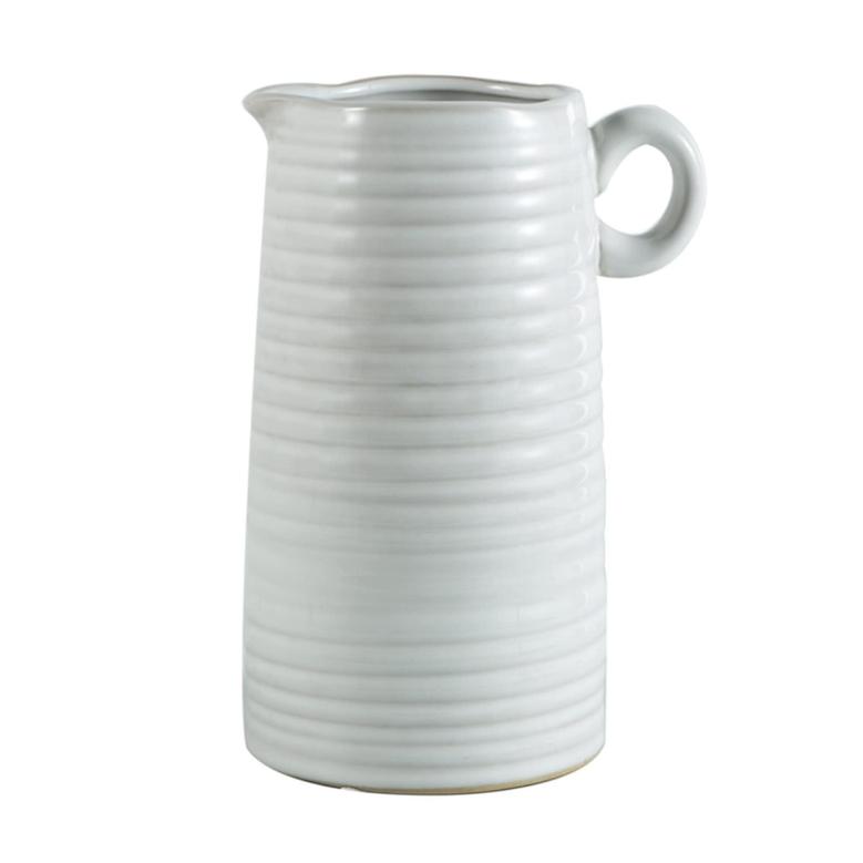 White Ceramic Jug Vase for Flower Rustic Milk Jug with Handle Living Room Rustic Home Decor