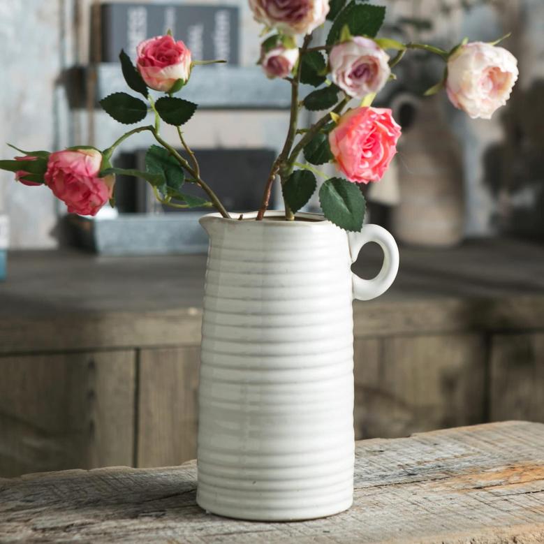 White Ceramic Jug Vase for Flower Rustic Milk Jug with Handle Living Room Rustic Home Decor