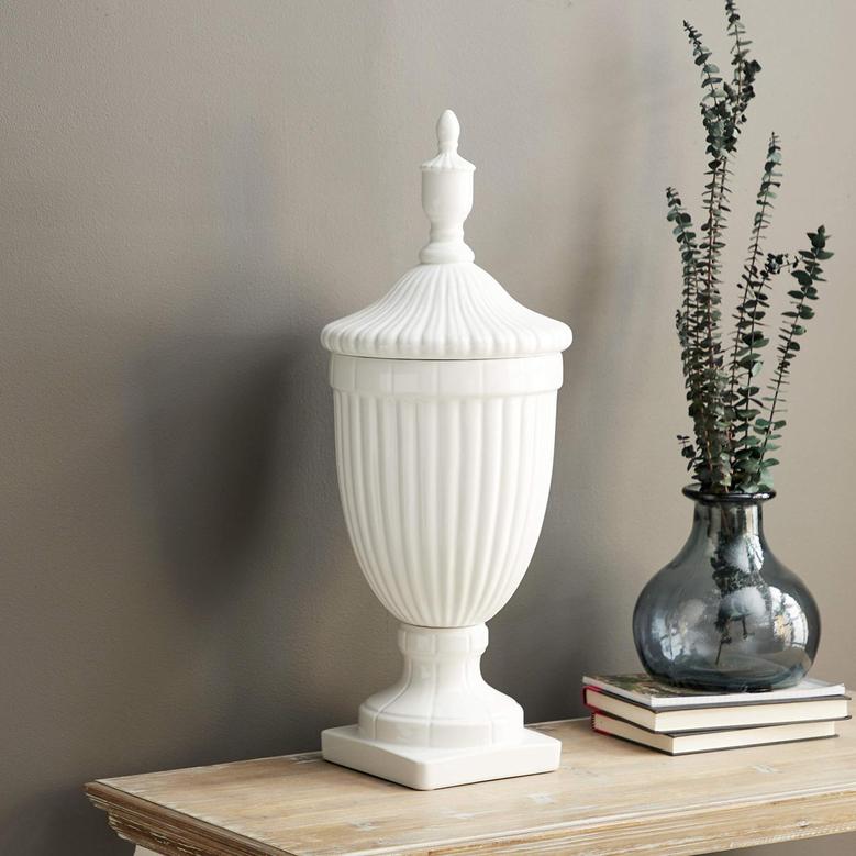 White Ceramic Urn Vase Country Style Beautiful Modern Flower Vase With Lid Rustic Home Decor