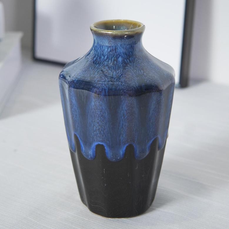 Ceramic Vase Set Of 3, Flambe Glazed Mini Vases Home Decor, Unique Modern Small Flower Vases For Living Room, Blue