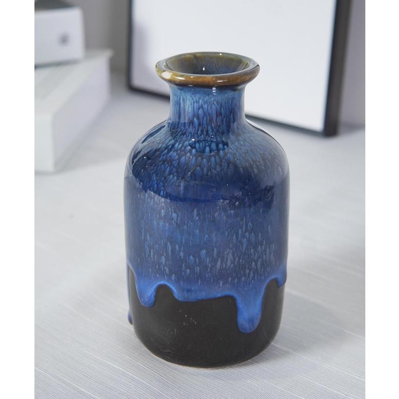 Ceramic Vase Set Of 3, Flambe Glazed Mini Vases Home Decor, Unique Modern Small Flower Vases For Living Room, Blue