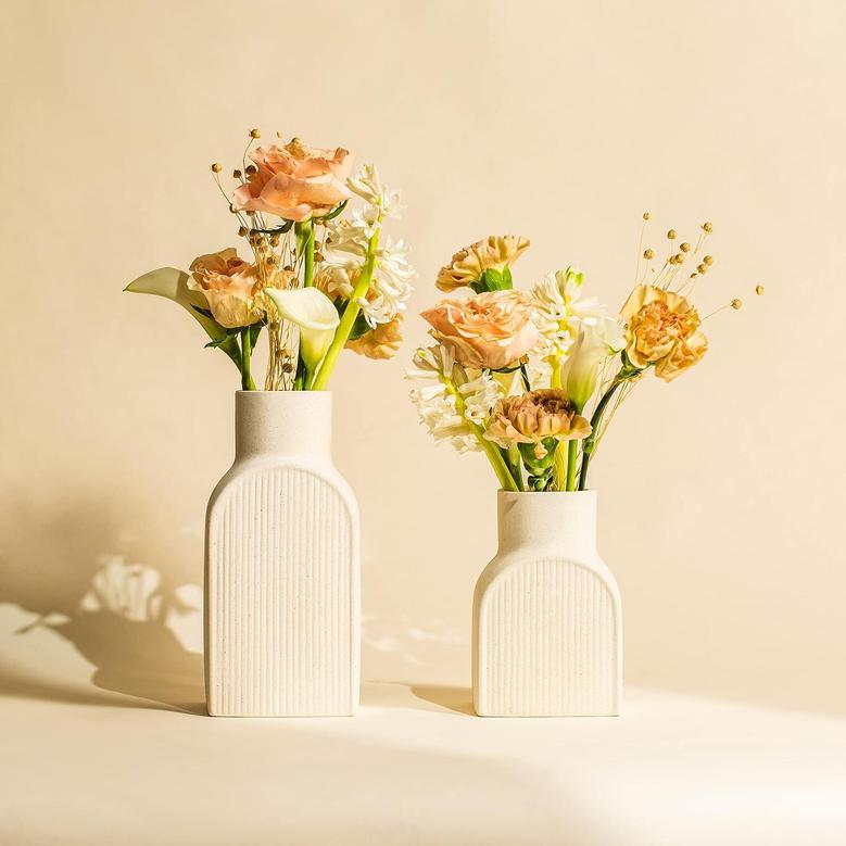 Cream Ceramic Vases Flower Planter Set Coastal Decor Rustic Home Decor Set Of 2