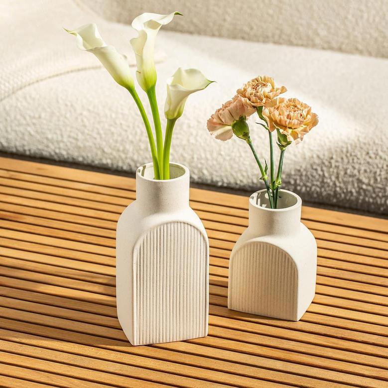 Cream Ceramic Vases Flower Planter Set Coastal Decor Rustic Home Decor Set Of 2