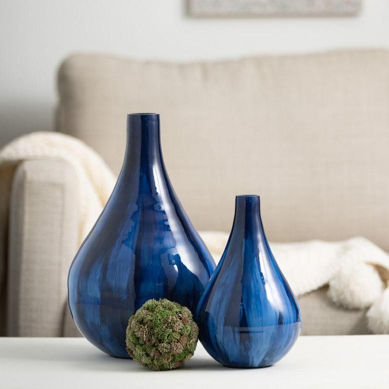 Cobalt Blue Ceramic Vase, Living Room Decoration, Ideal Gift For Wedding, Set Of 2