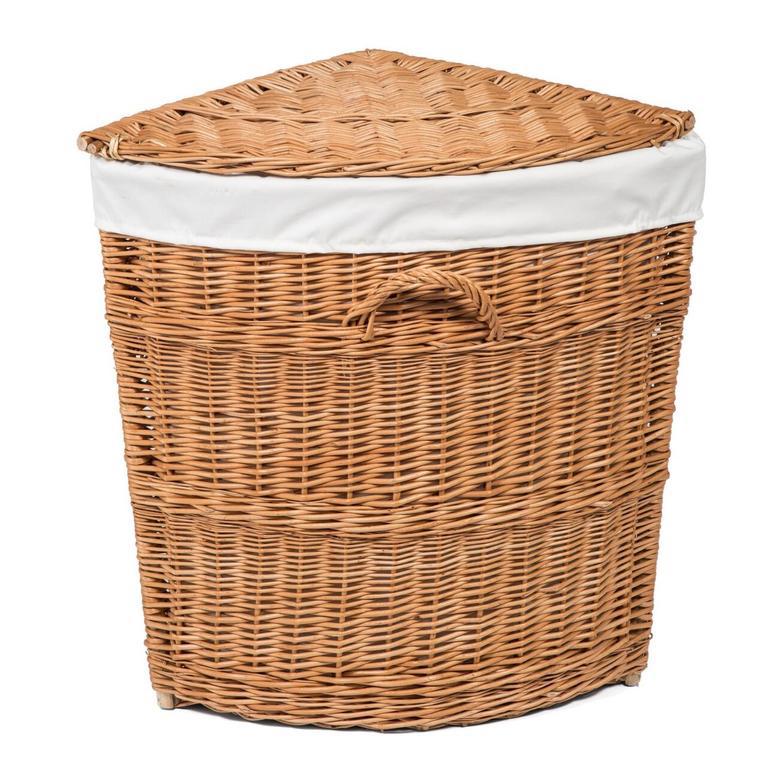 Corner Wicker Basket Laundry Basket Lined Boho Home Decor