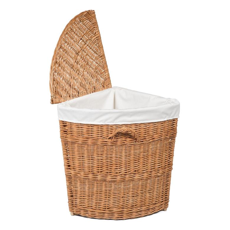 Corner Wicker Basket Laundry Basket Lined Boho Home Decor