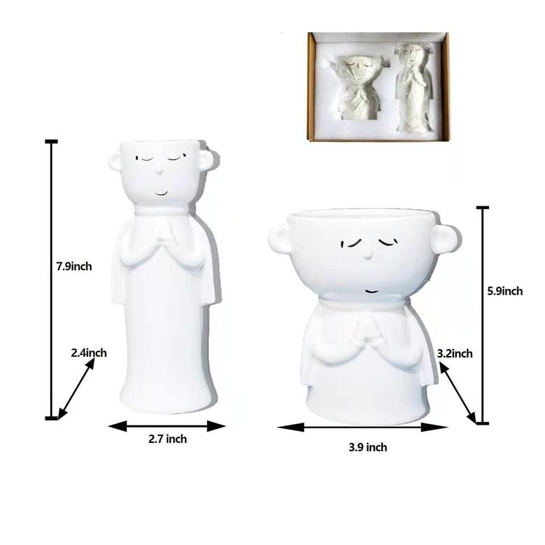 White Cute Angel Shaped Face Vases, Boho Ceramic Vases Home Decoration Set Of 2 Gift For Her