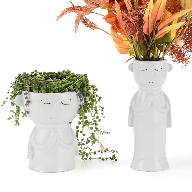 White Cute Angel Shaped Face Vases, Boho Ceramic Vases Home Decoration Set Of 2 Gift For Her