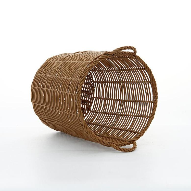Dark Brown Wicker Hand-woven Hollow Cylindrical Laundry Basket With Handles