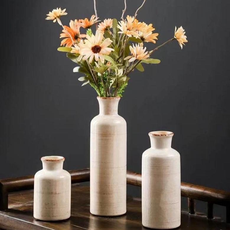 Distressed Decorative Vases, Home Decoration, Multi-Purpose Decorative Ceramic Faux Floral Vase Set Of 3