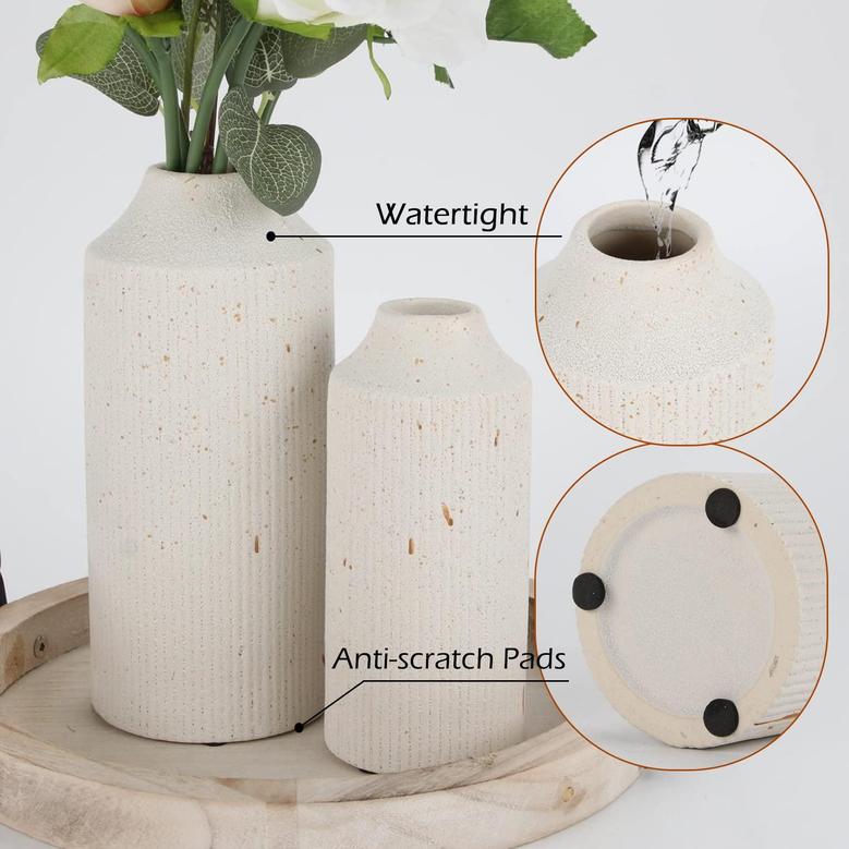 Distressed Decorative Vases Cream White Vases Set Of 2 Living Room Modern Farmhouse Home Decor 