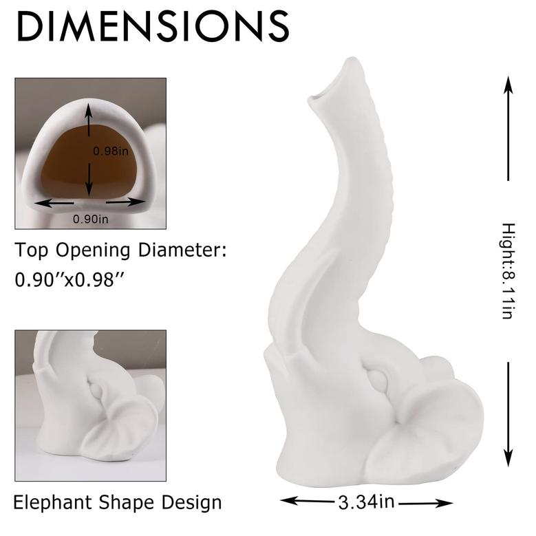 Elephant Nose Vase, White Ceramic Vase, Bookshelf Decor, Home Decor