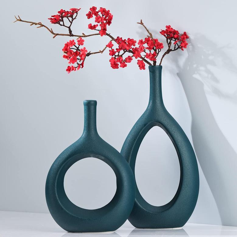 Emerald Donut Green Vase, Hollow Creative Design, Living Room Decor, Set Of 2