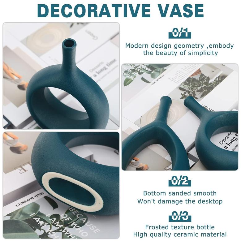 Emerald Donut Green Vase, Hollow Creative Design, Living Room Decor, Set Of 2