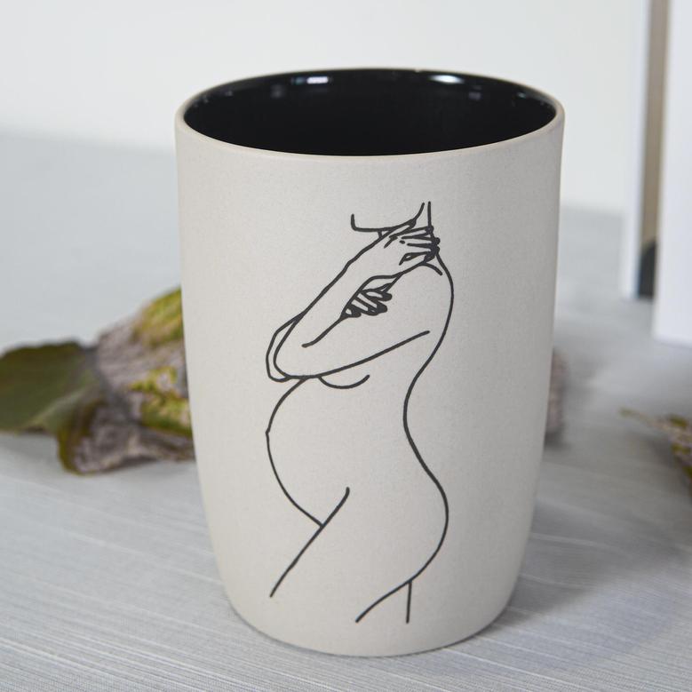 Female Body Flower Ceramic Cup, Minimalist Line Art Silhouette Cup, Matisse Style Gift For Women, Home Decor White Black Gift For Her