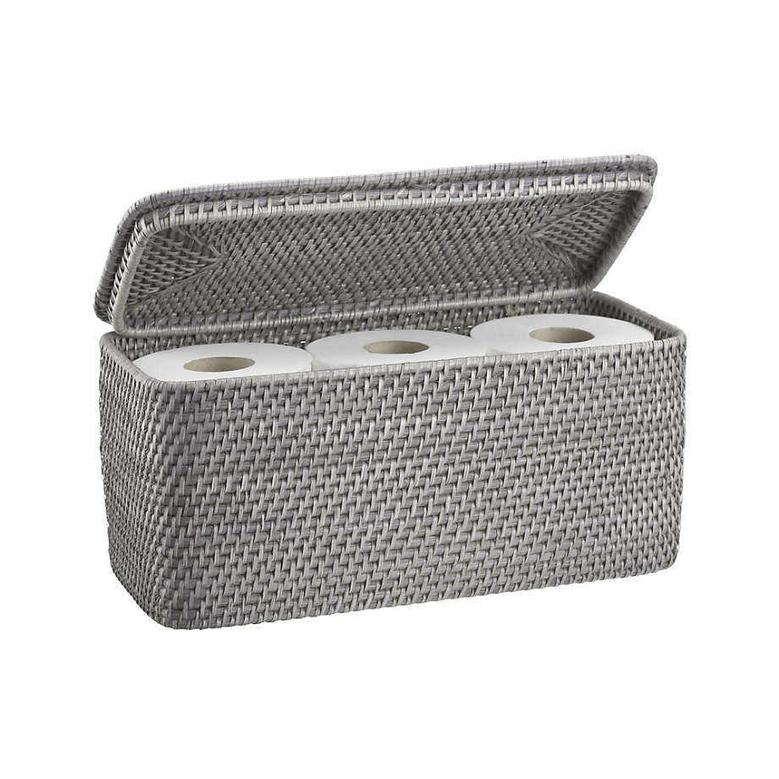 Grey Woven Rattan Storage Basket Box With Lid For Home Storage And Organization