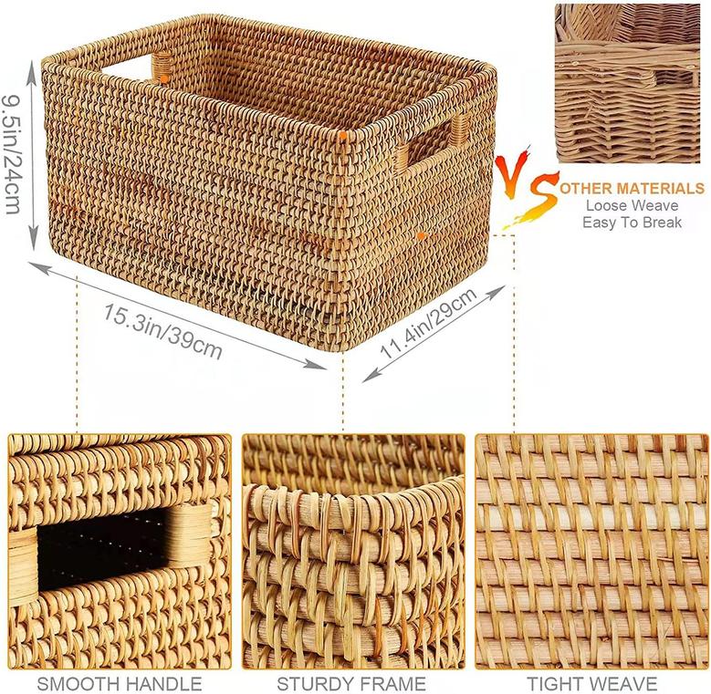 Lidded Wicker Basket Rattan Seagrass Basket With Lid Storage Bins Organizer Boho Home Decor