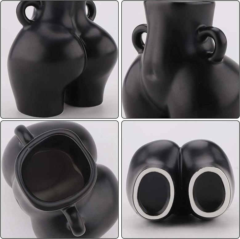 Matte Black Ceramic Vase, Zhetian Body Vase, C-Shape Modern Bohemian Art Vase, Home Decor Gift For Her