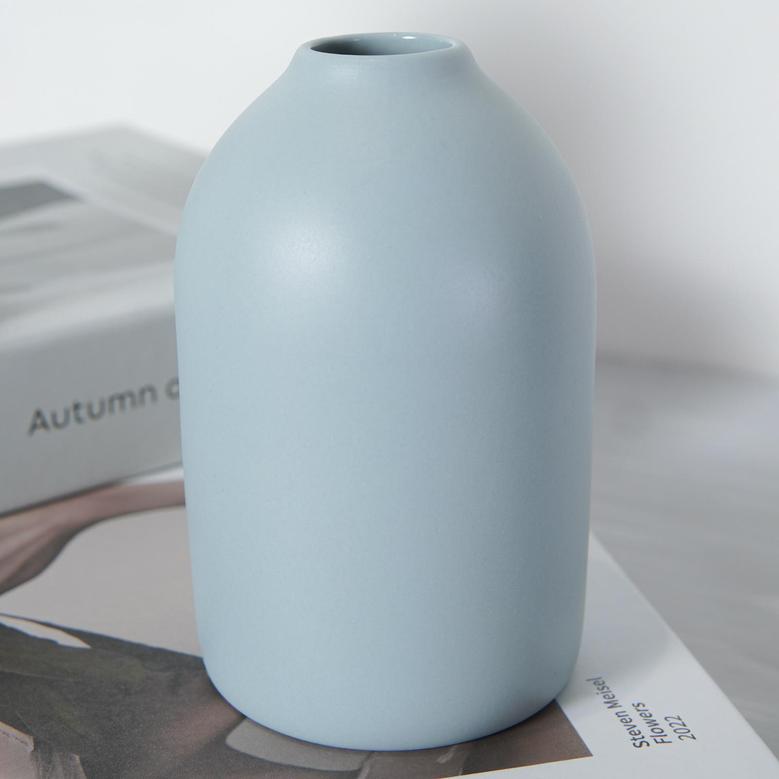 Matte Ceramic Vase, Mid Century Modern Table Vase, Aesthetic Decor Living Room Bedroom, Light Blue