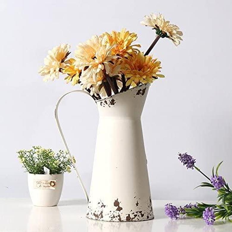 Metal Milk Jug Vase, French Style Vintage Decor, Rustic Shabby Chic Home Wedding Decor