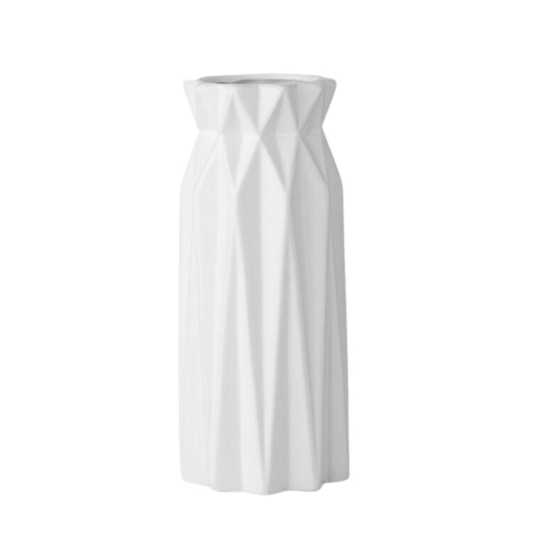 Mid Century Vase, White Ceramic Table Vase, Living Room Boho Home Decor