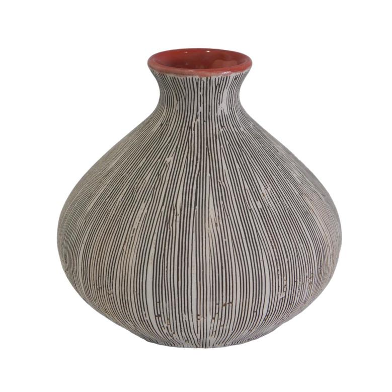 Nordic Style Embossed Ceramic Vase, Minimalist Textured Flower Vase White Black Striped, Small
