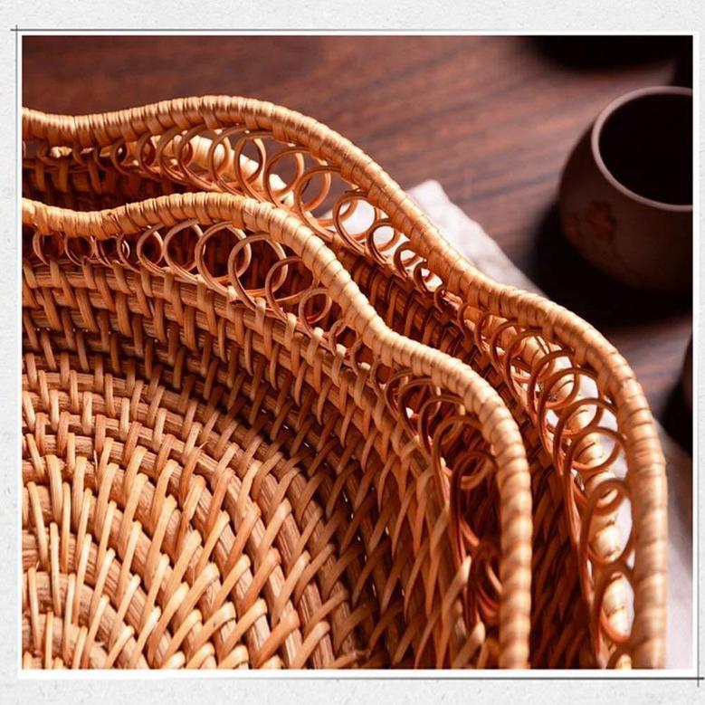 Pantry Baskets Wicker – Handmade Wavy Flower Wicker Basket for Storage and Home Decor