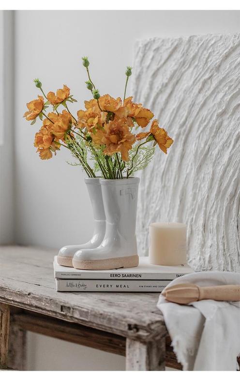 White Rain Boots Shoe Flower Pot, Decorative Vase, Home Decor, Garden Decoration
