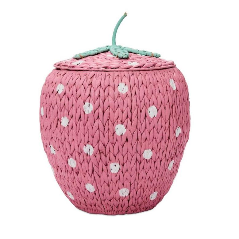 Rattan Pink Basket Strawberry Shaped Large Round Water Hyacinth Wicker Basket For Kids