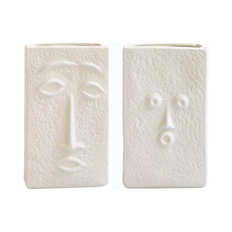 Rectangular Ceramic Vase, Home Decor, Abstract Hand-Sculpted Face Vase Set of 2 Gift For Her