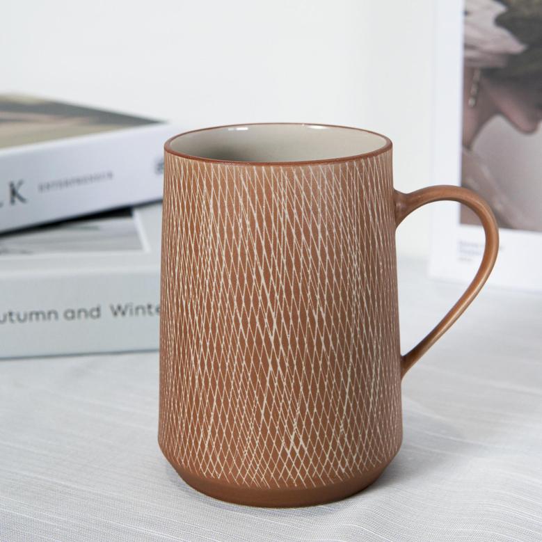 Rustic Ceramic Coffee Cup With Handle, Brick, Aesthetic Mug For Men Women, Boho Earth Tone Ceramic Mug For Home Decor