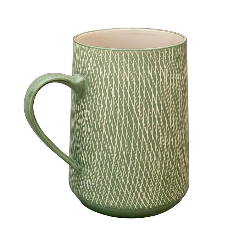 Rustic Ceramic Coffee Cup With Handle, Aesthetic Mug For Men Women, Boho Earth Tone Ceramic Mug For Home Decor, Green