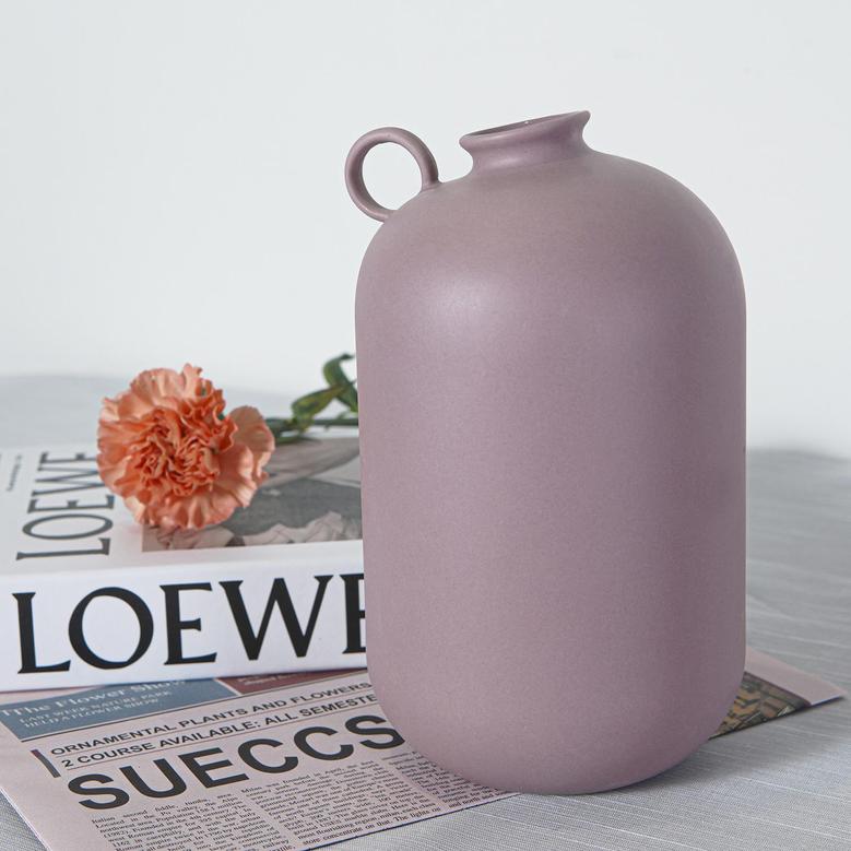 Rustic Farmhouse Vase With Handle, Minimalist Vase Modern Artistic, Tall Ceramic Flower Vase, Lilac