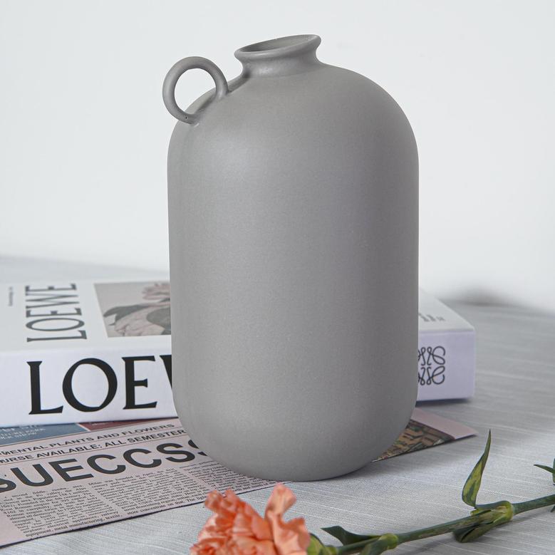 Rustic Farmhouse Vase With Handle, Minimalist Vase Modern Artistic, Tall Ceramic Flower Vase 