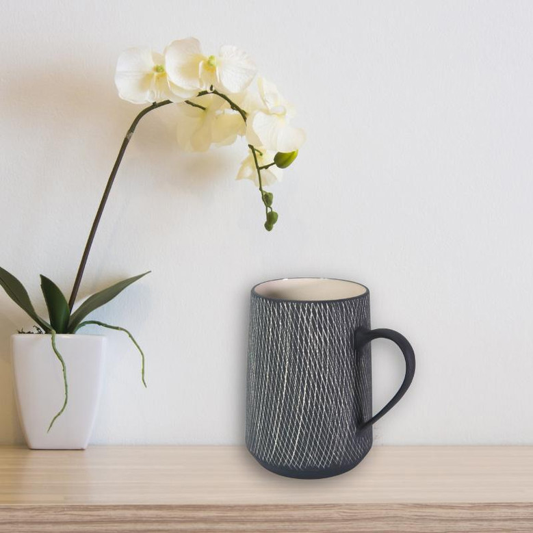 Rustic Grey, Sand, Brick, Green and Black Ceramic Coffee Mug, Aesthetic Boho Cup with Handle For Home Decor