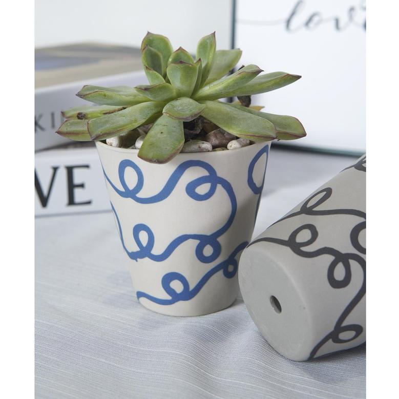 Small Grey Ceramic Succulent Pot With Drainage, Mini Flower Pot Cactus Faux Plants Herb Container, Home Decor, Black Ribbon