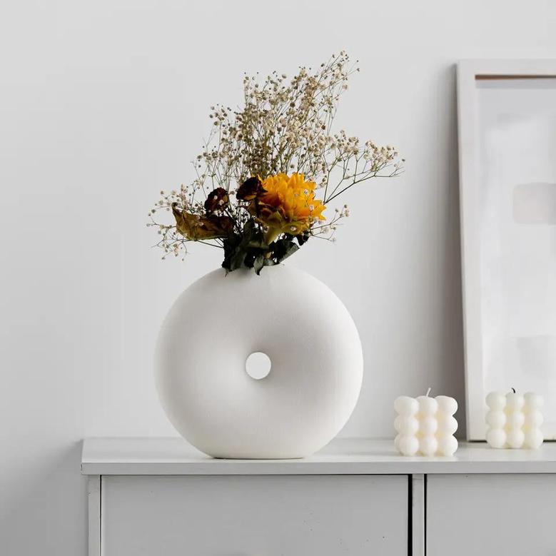 Small Round Ceramic Vase Nordic Modern Boho Farmhouse Home Living Room Decor