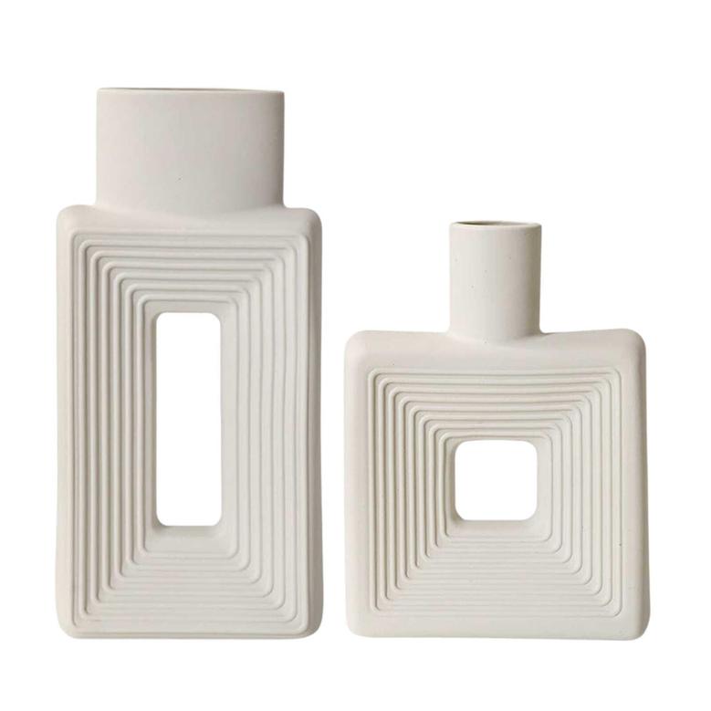 Set of 2 Square Ceramic Vase Rustic Home Decor Minimalist Nordic Boho 