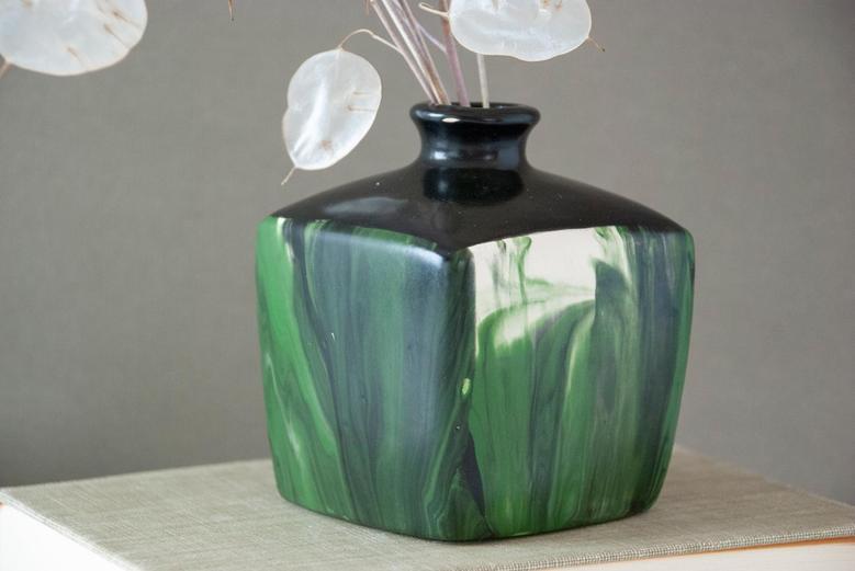 Square Ceramic Vase Vintage Home Decor Green and Black Decorative Vase