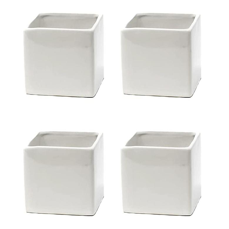 Ceramic Square Vase, Glossy White Vase, Cube Vase for Flowers, Home Decor, 3x3 in Set Of 4 Vases