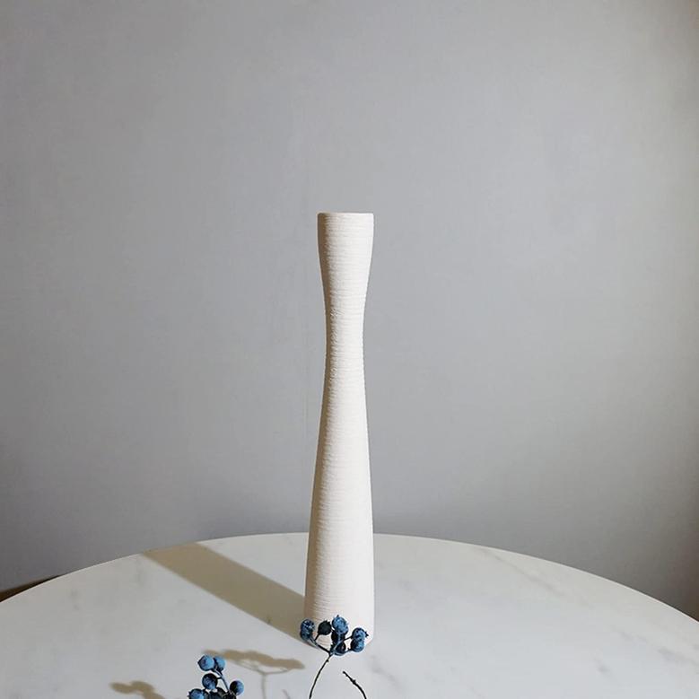 Tall Skinny Ceramic Vase, White Matt Decorative Vase For Living Room Home Decoration