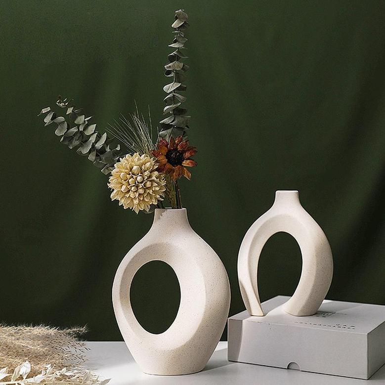 Unglazed Ceramic Vase Living Room Modern Farmhouse Home Decor Set Of 2