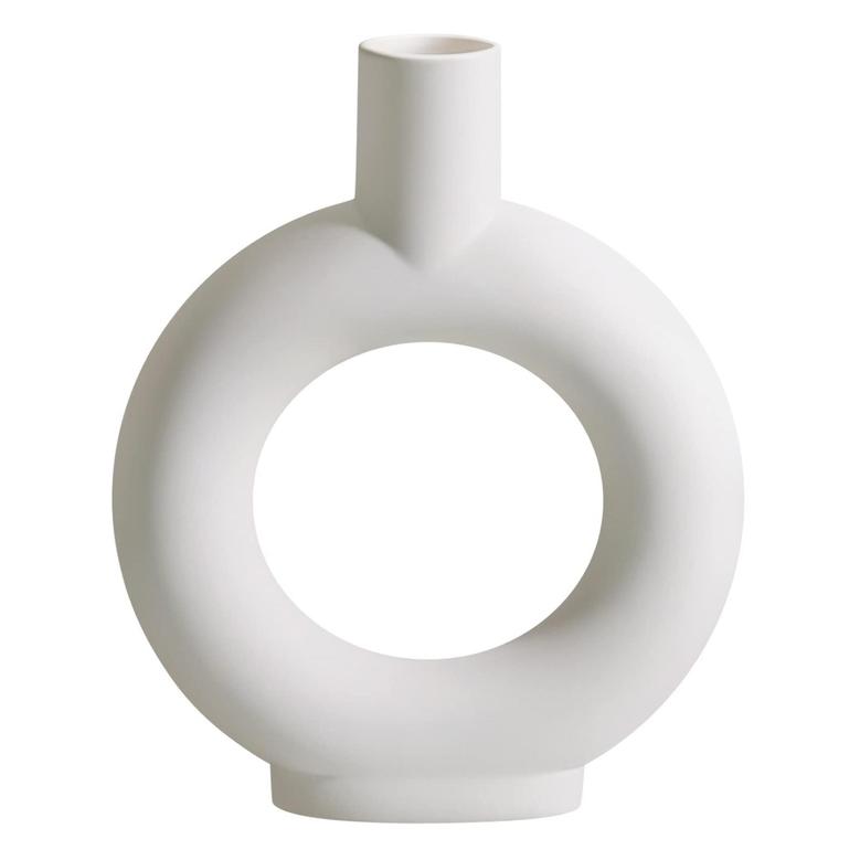 White Ceramic Round Vase Decorative Hollow Donut Floral Vase Home Decor