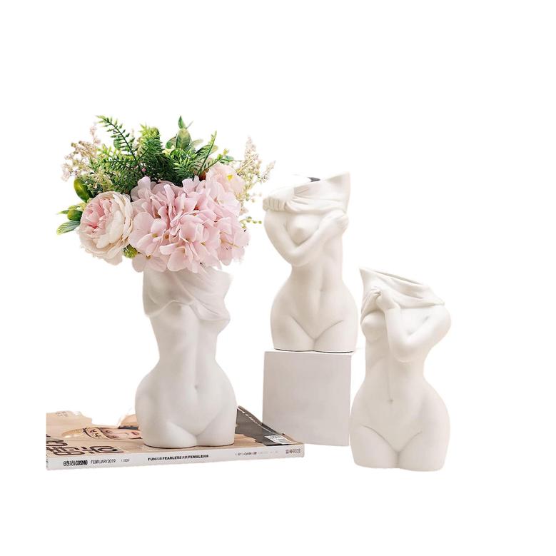 White Female Body Ceramic Vase, Decorative Breast Friend Vase, Boho Style Home Decor Set of 3 Gift For Her