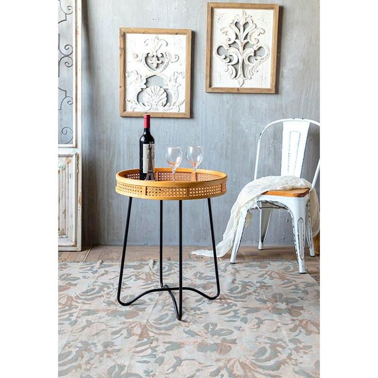 Wicker Basket Side Table Rattan Small Round Table Round Coffee Table Living Room Furniture