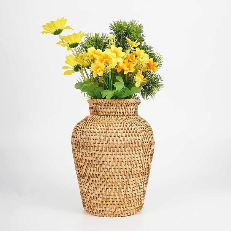 Wicker Vase Rustic Handmade Woven Plant Flower Vase Boho Home Decor