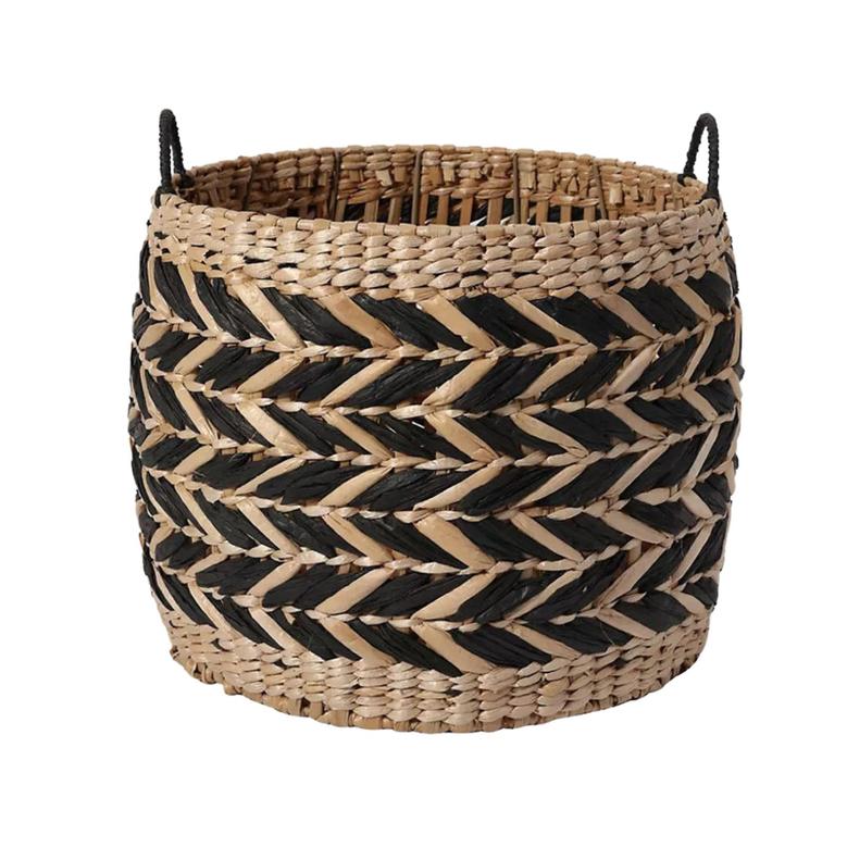 Large Seagrass Wicker Basket With Handle Zigzag Pattern Farmhouse Boho Home Decor
