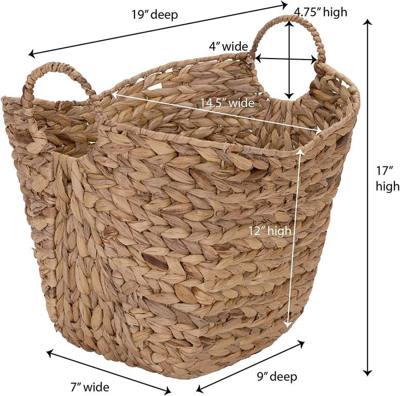 Wicker Hyacinth Basket With Handles Basket Seagrass Waste Basket Boho Farmhouse Home Decor