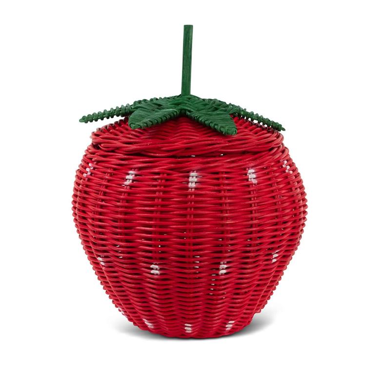 Red Wicker With Lid Strawberry Rattan Storage Basket Cute Handcrafted Gift Home Decor